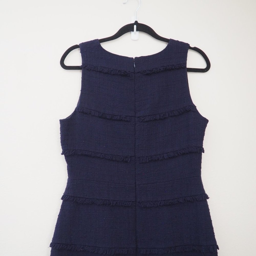 J. Crew Navy Blue Fringy Tweed Sleeveless Sheath Dress sz 8 - Picture 8 of 8